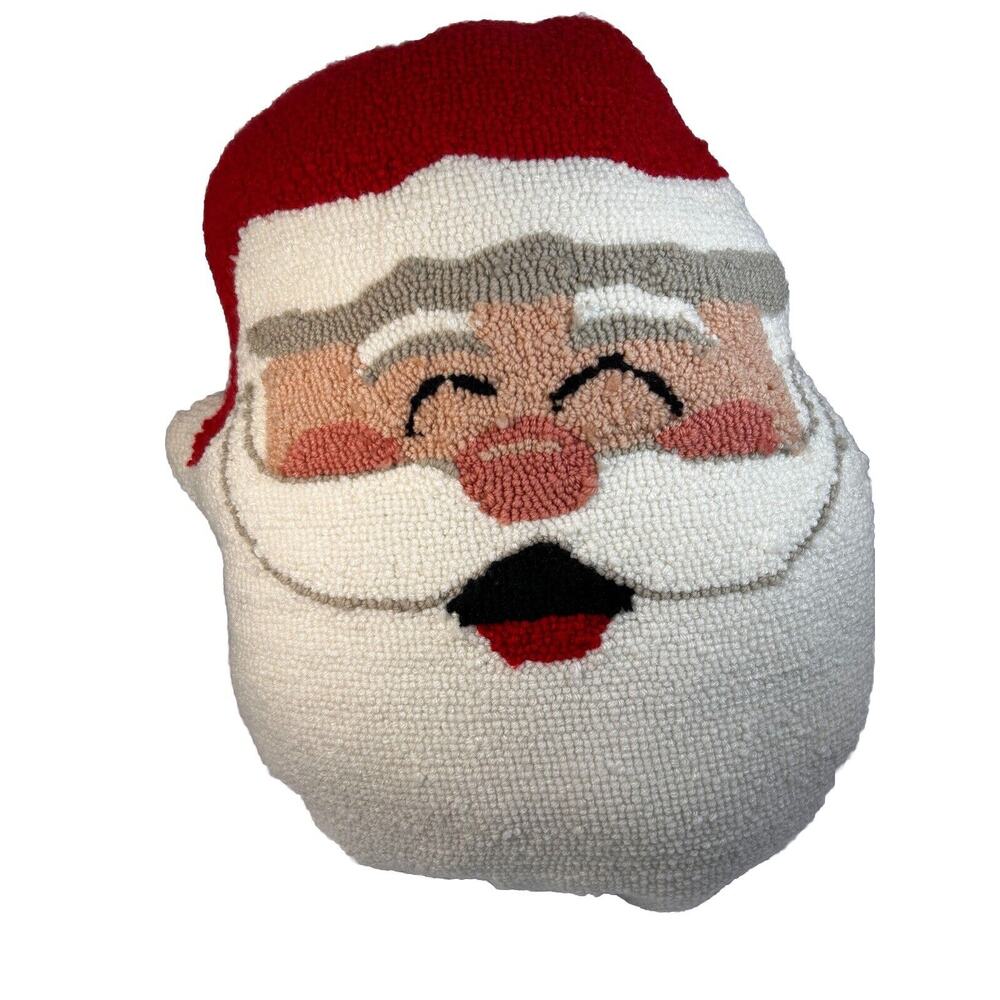 Vintage 18" LARGE Laughing SANTA CLAUS Head Shaped Needlepoint Christmas Pillow - Picture 2 of 7